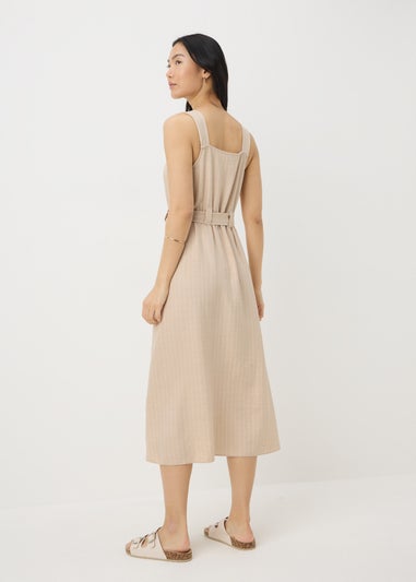 Stone Stripe Square Neck Belted Midi Dress