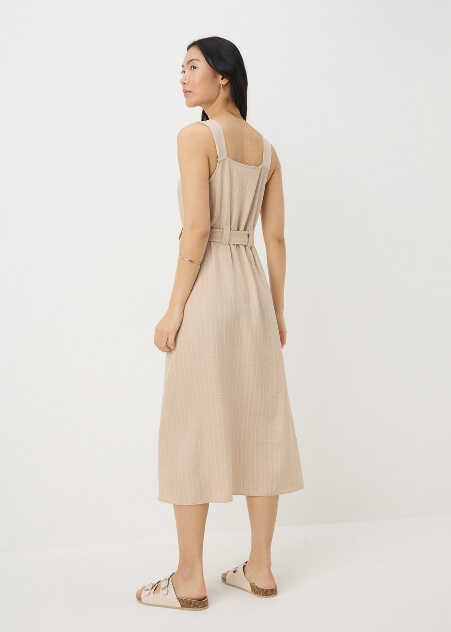 Stone Stripe Square Neck Belted Midi Dress