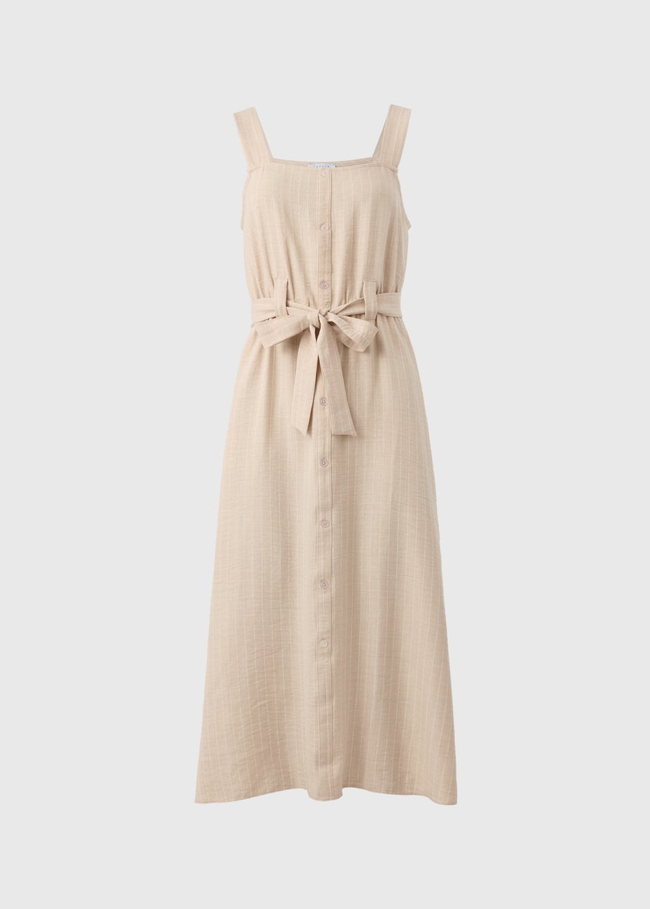 Stone Stripe Square Neck Belted Midi Dress