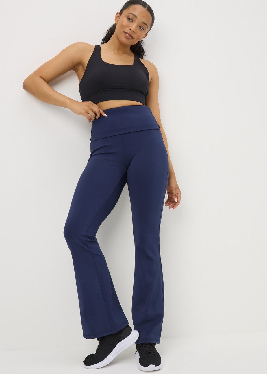 Souluxe Navy Foldover Waistband Flared Leggings
