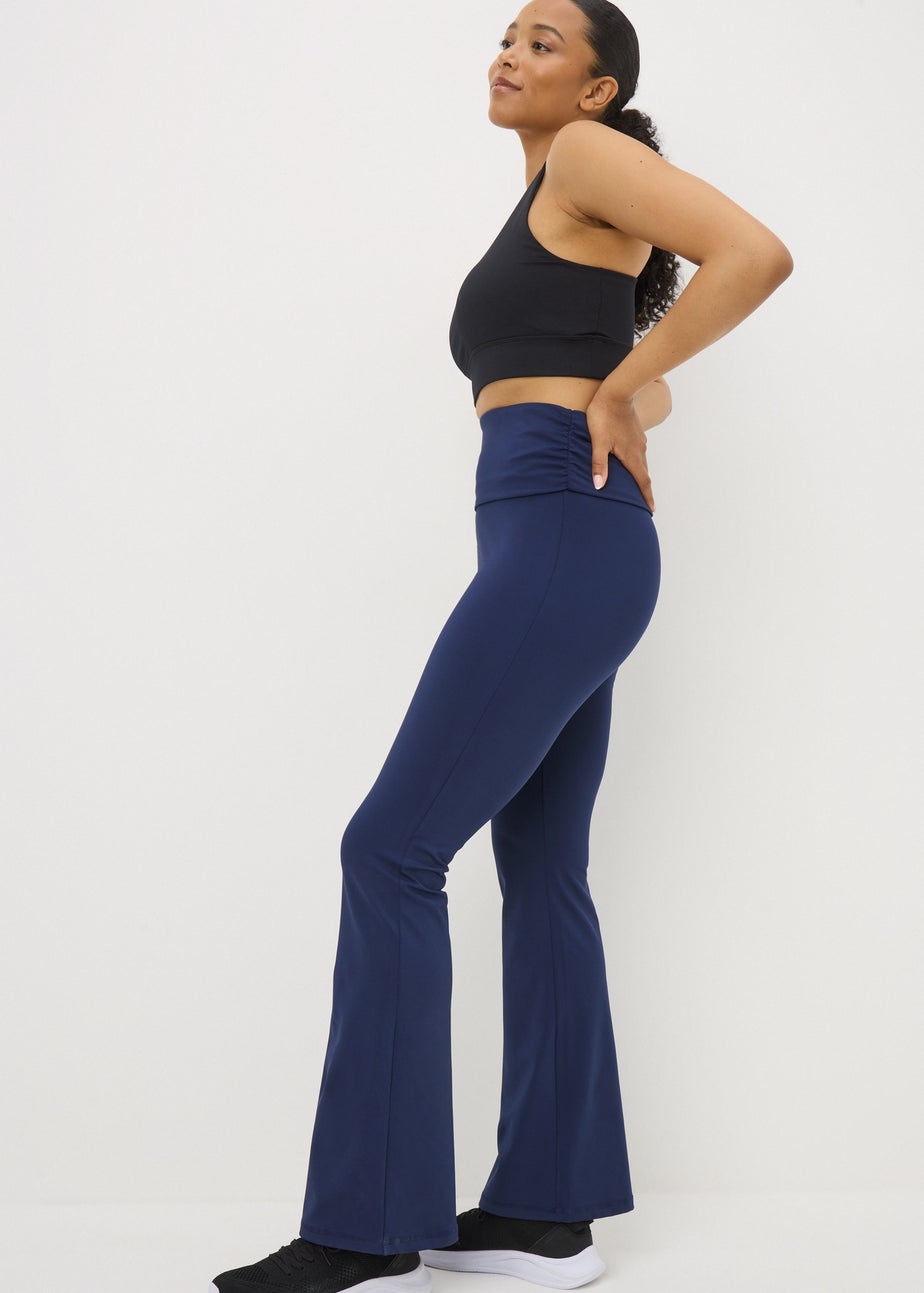 Souluxe Navy Foldover Waistband Flared Leggings