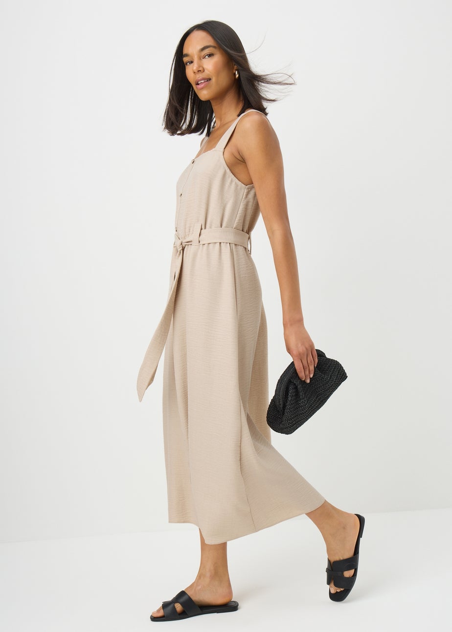 Stone Belted Square Neck Midi Dress