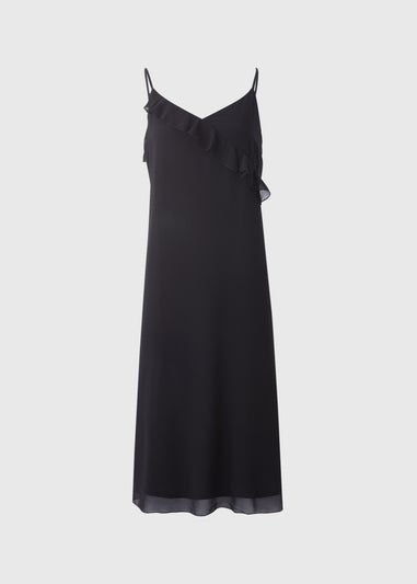 Black Strappy Frill Midi Dress