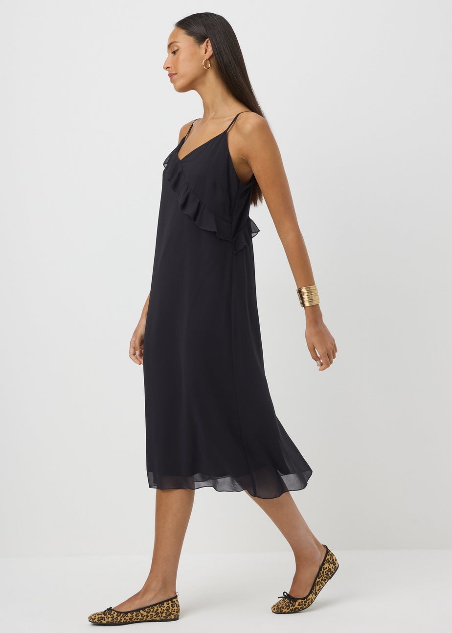 Black Strappy Frill Midi Dress