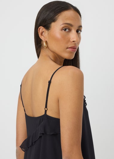 Black Strappy Frill Midi Dress