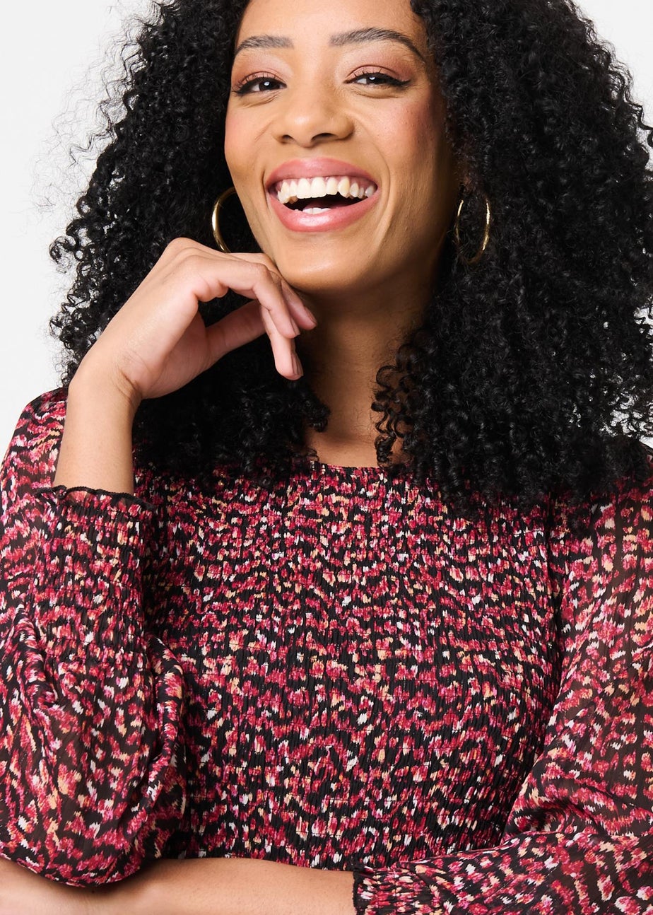 Izabel London Red Ditsy Floral Tier Puff Sleeve Midi Dress