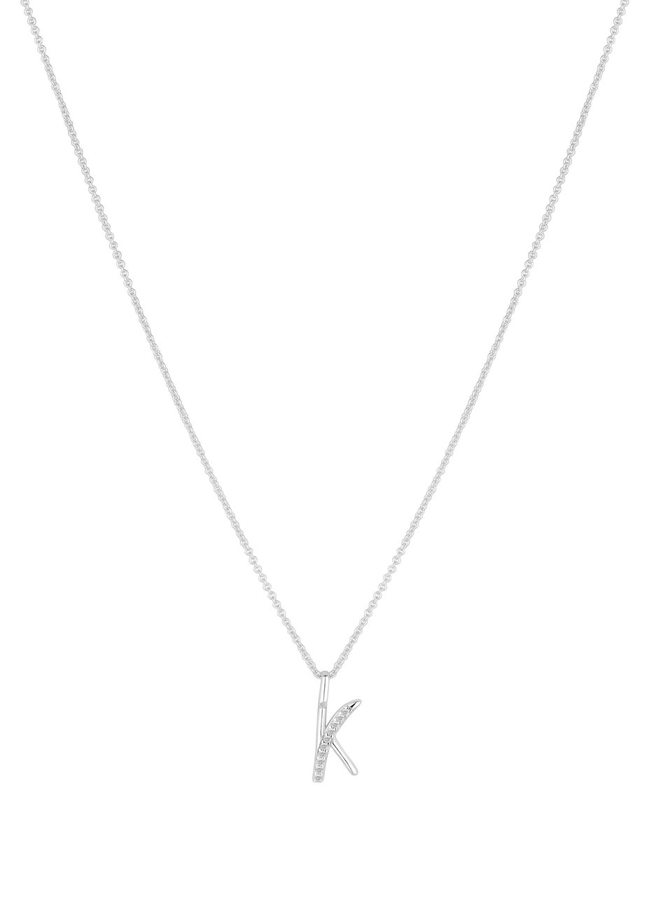 Simply Silver Sterling Silver 925 Polished & Cubic Zirconia Initial Pendant - K