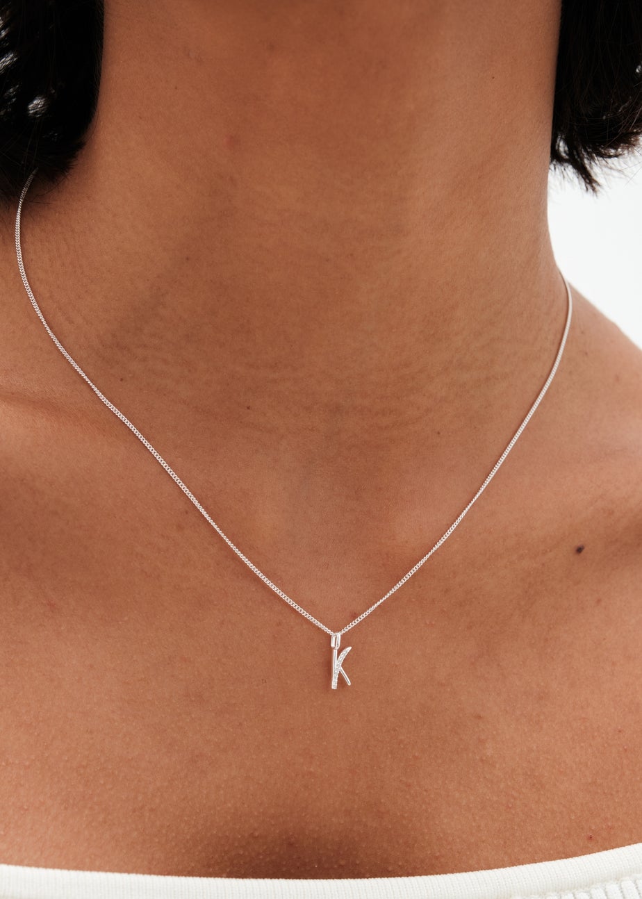 Simply Silver Sterling Silver 925 Polished & Cubic Zirconia Initial Pendant - K