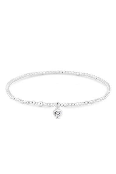 Sterling Silver 925 Silver Cubic Zirconia Heart Stretch Bracelet
