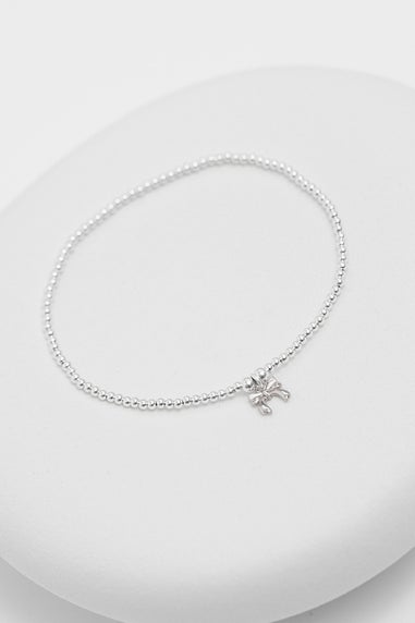 Simply Silver Sterling Silver 925 Bow Charm Stretch Bracelet