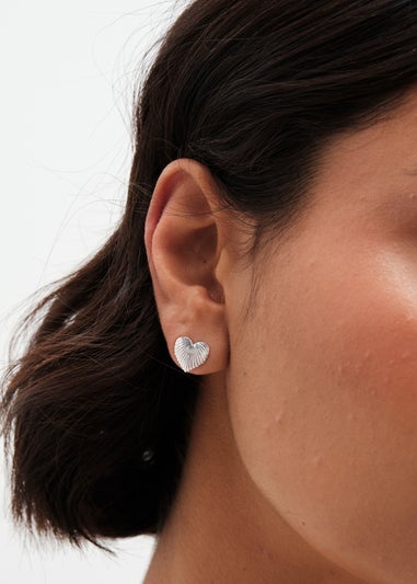 Simply Silver Sterling Silver 925 Polished Ridge Heart Stud Earrings