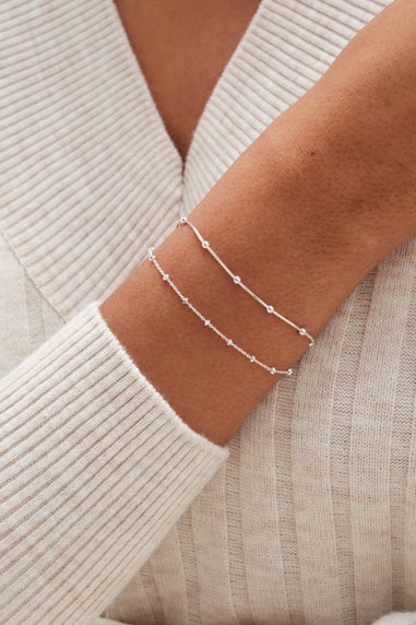 Simply Silver Sterling Silver 925 Polished Double Row Ball Chain Bracelet