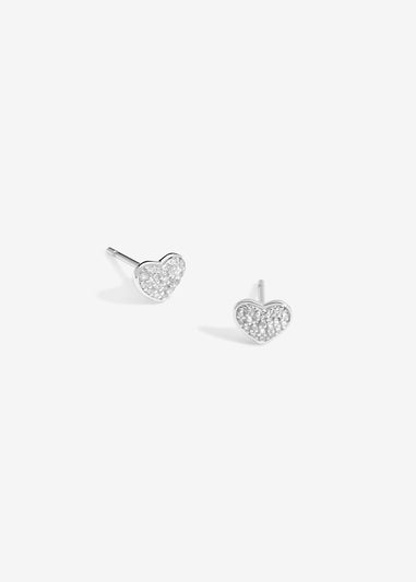 Simply Silver Sterling Silver 925 Pave Heart Stud Earrings