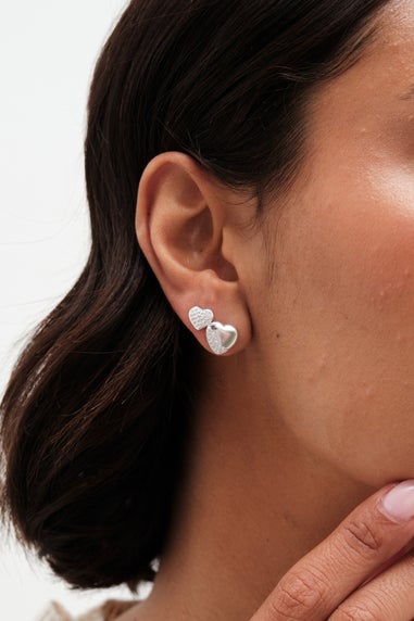 Simply Silver Sterling Silver 925 Pave Heart Stud Earrings