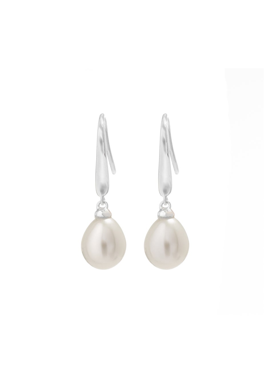 Sterling Silver 925 Freshwater Pearl Cubic Zirconia Sleek Drop Earrings
