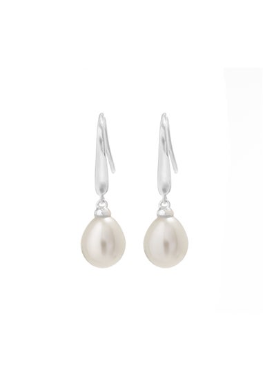 Sterling Silver 925 Freshwater Pearl Cubic Zirconia Sleek Drop Earrings