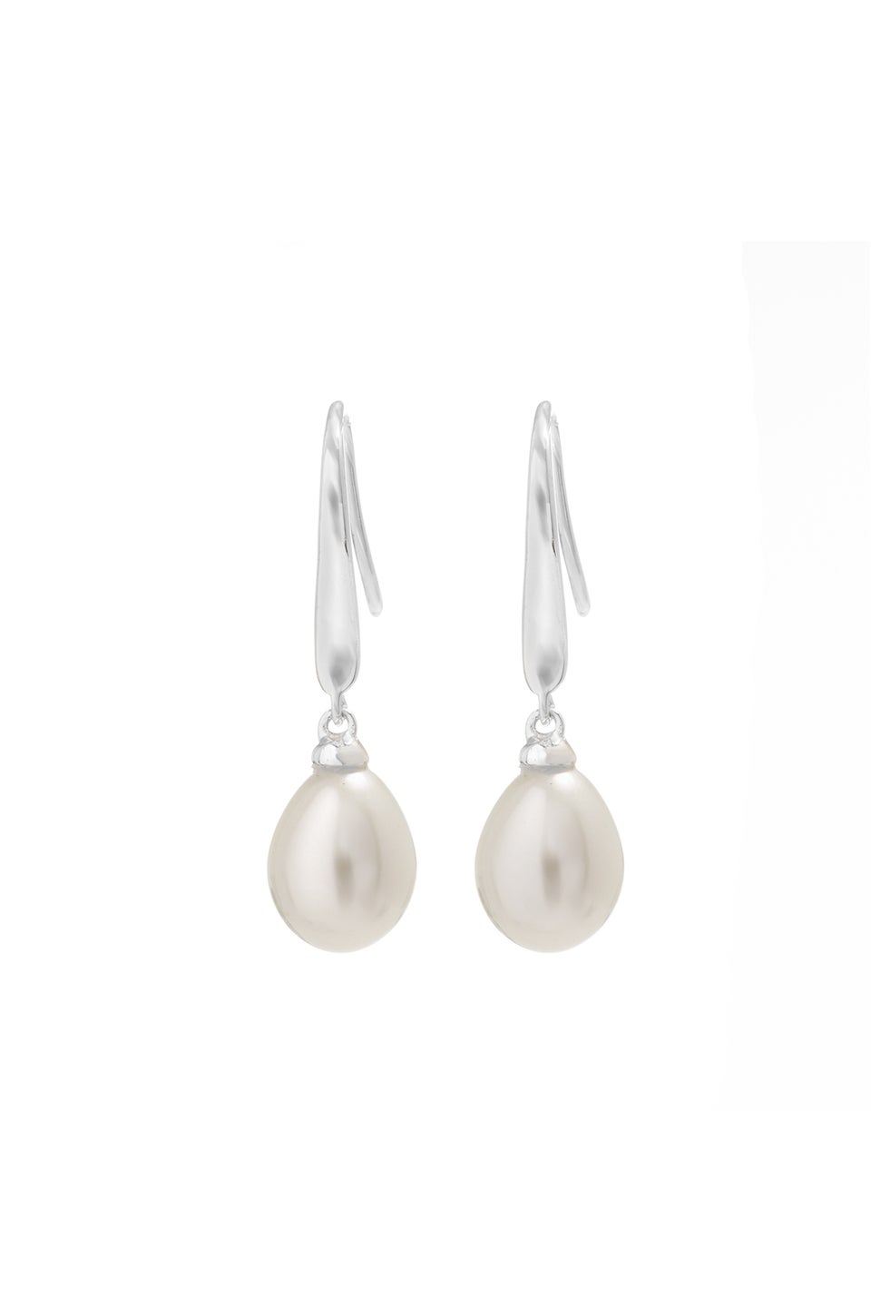 Sterling Silver 925 Freshwater Pearl Cubic Zirconia Sleek Drop Earrings