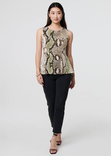 Izabel London Green Snake Print Sleeveless Curve Hem Top