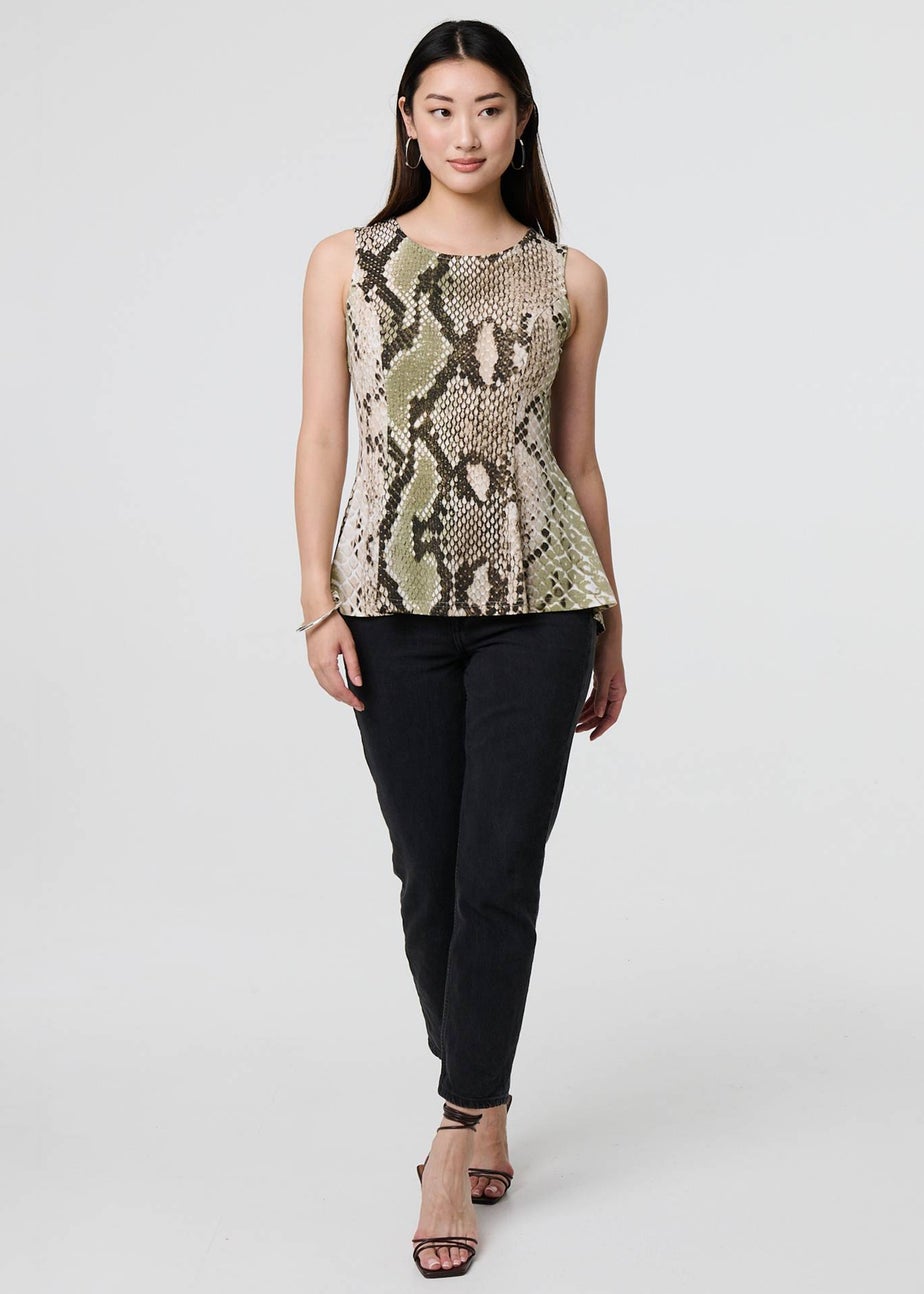 Izabel London Green Snake Print Sleeveless Curve Hem Top