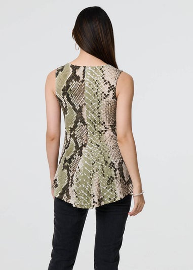 Izabel London Green Snake Print Sleeveless Curve Hem Top
