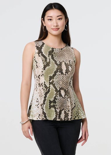 Izabel London Green Snake Print Sleeveless Curve Hem Top
