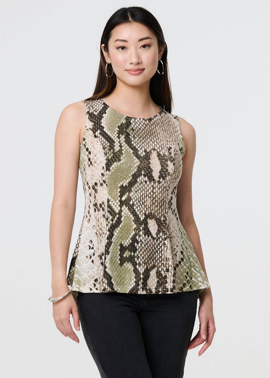 Izabel London Green Snake Print Sleeveless Curve Hem Top
