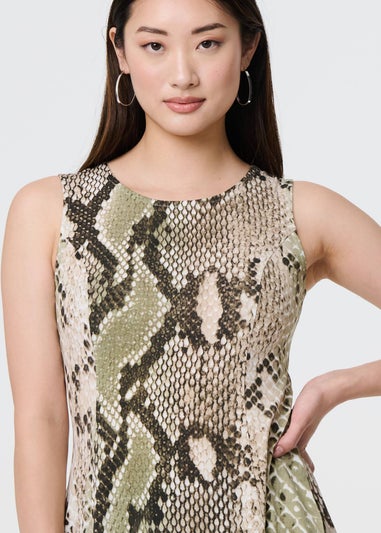 Izabel London Green Snake Print Sleeveless Curve Hem Top