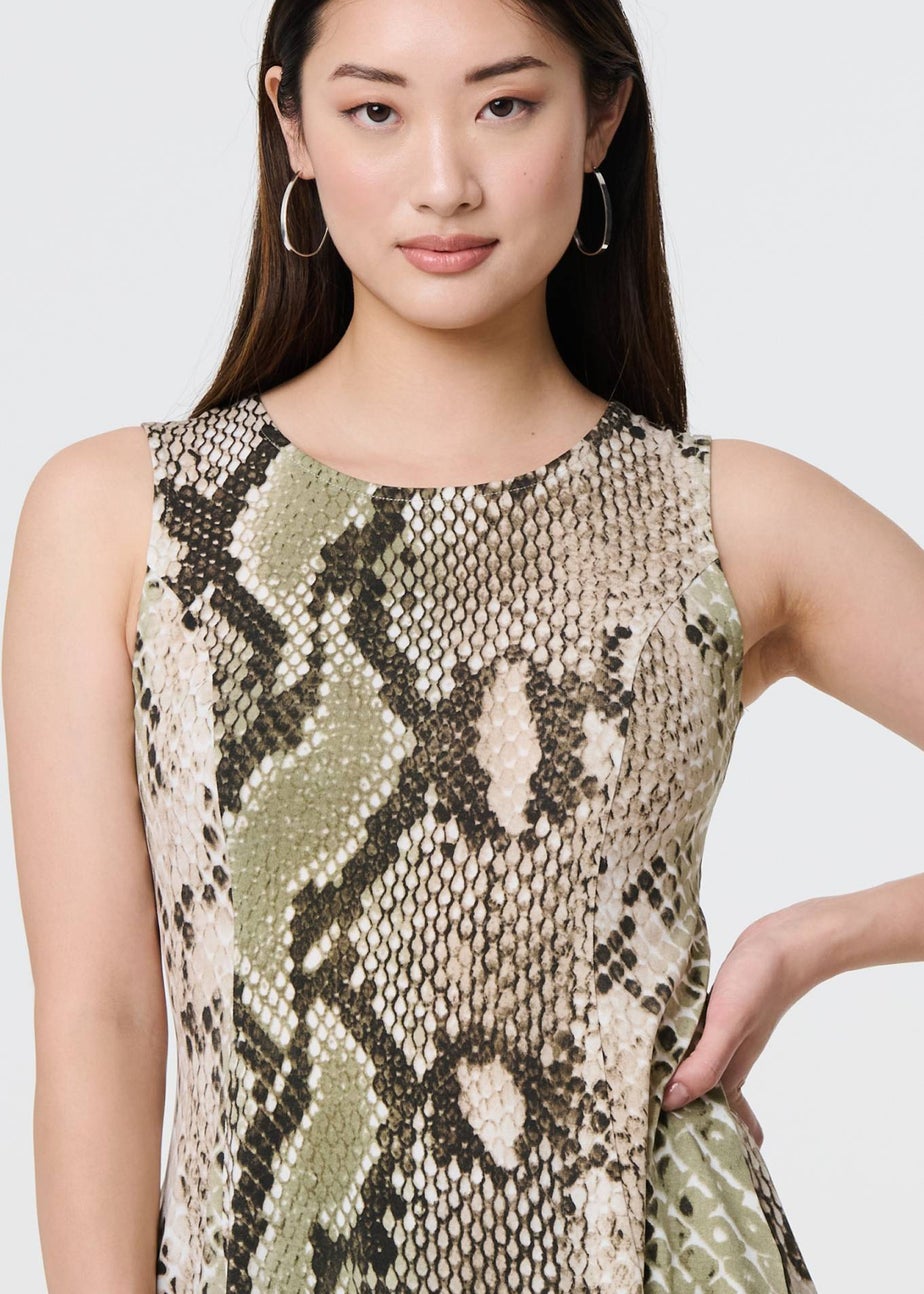 Izabel London Green Snake Print Sleeveless Curve Hem Top