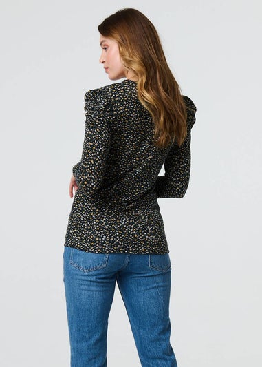 Izabel London Blue Ditsy Floral Ruffled Long Sleeve Top