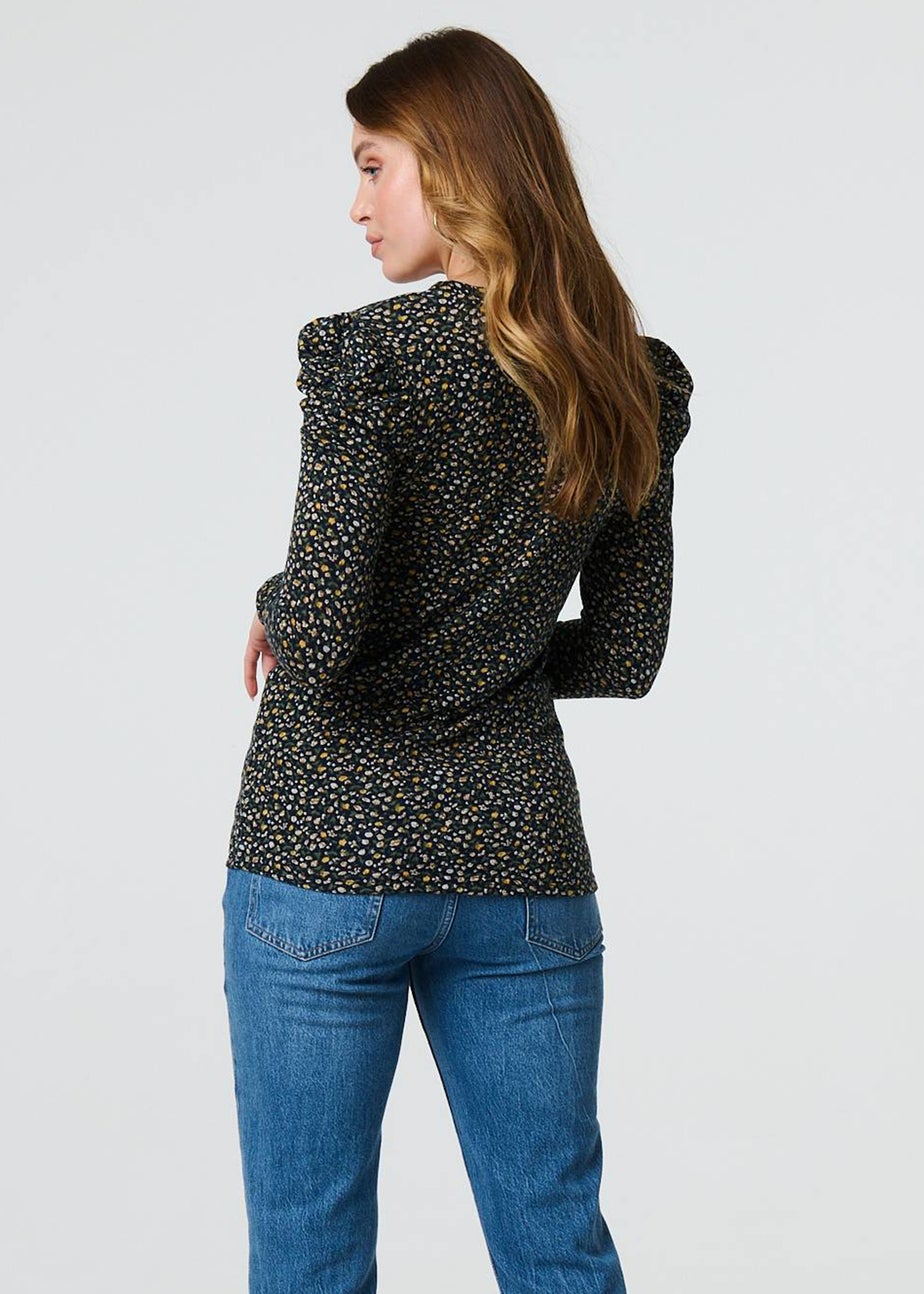 Izabel London Blue Ditsy Floral Ruffled Long Sleeve Top