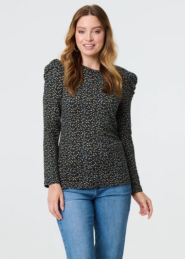 Izabel London Blue Ditsy Floral Ruffled Long Sleeve Top