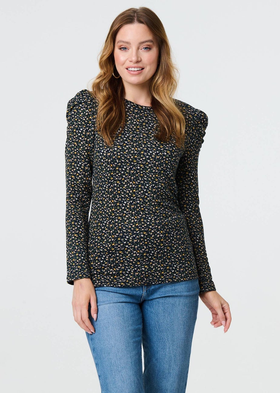 Izabel London Blue Ditsy Floral Ruffled Long Sleeve Top