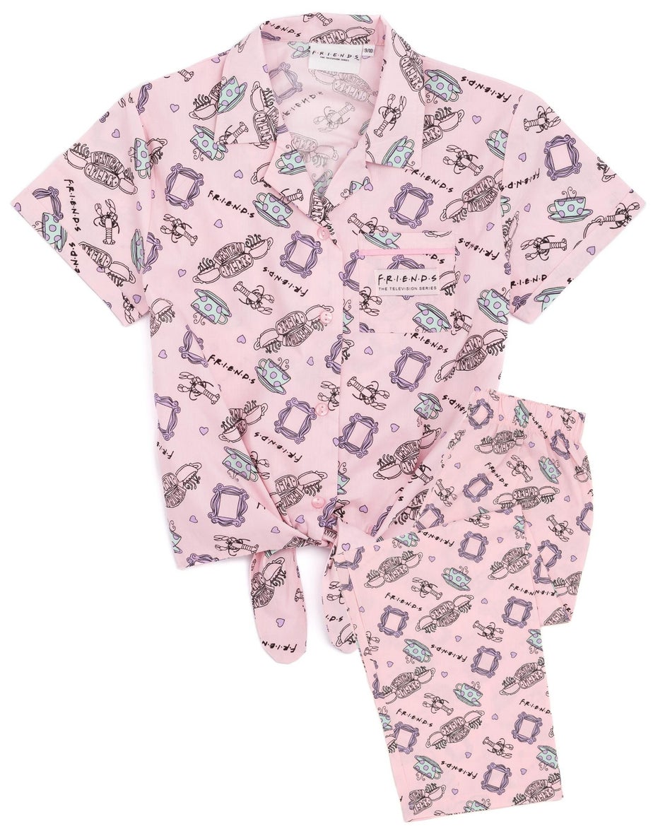 Vanilla Underground Friends Girls Pink Central Perk Logo Aop Pyjama Set (7 - 13 Years)