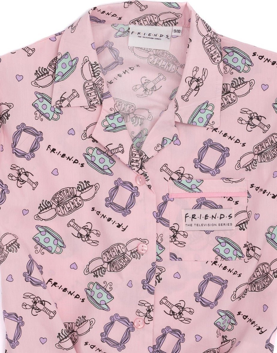 Vanilla Underground Friends Girls Pink Central Perk Logo Aop Pyjama Set (7 - 13 Years)