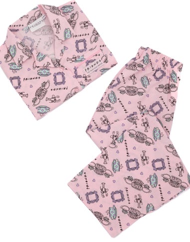 Vanilla Underground Friends Girls Pink Central Perk Logo Aop Pyjama Set (7 - 13 Years)