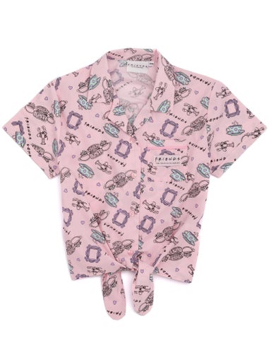 Vanilla Underground Friends Girls Pink Central Perk Logo Aop Pyjama Set (7 - 13 Years)