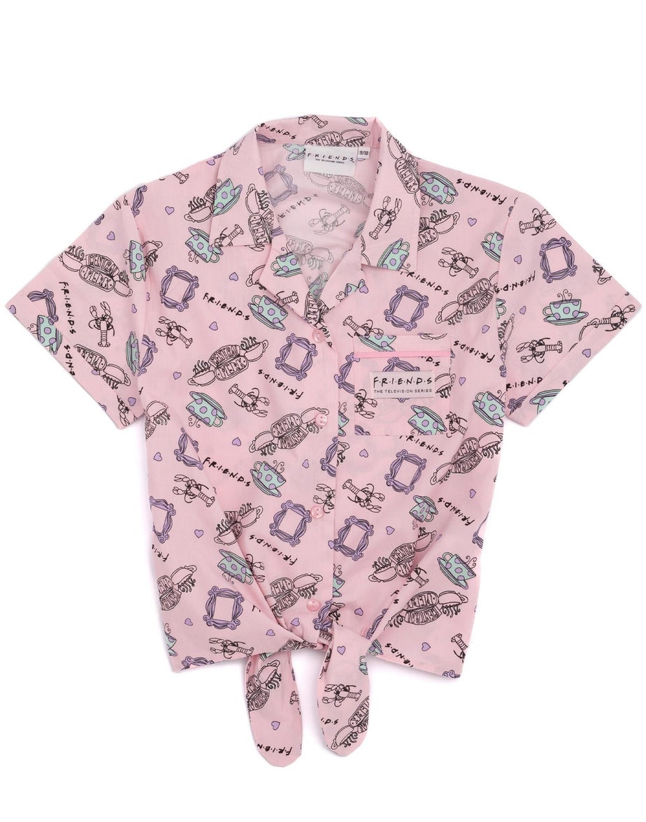 Vanilla Underground Friends Girls Pink Central Perk Logo Aop Pyjama Set (7 - 13 Years)