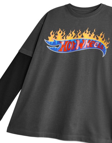 Vanilla Underground Hot Wheels Boys Grey Flame Logo Long Sleeved T-Shirt (3 - 12 Years)