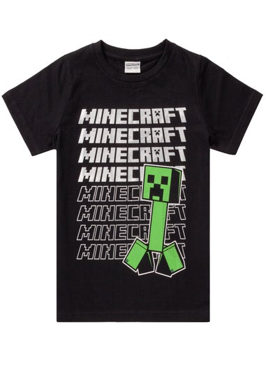 Minecraft Boys Black Creeper & Logo Short Sleeved T-Shirt (5 - 14 Years)