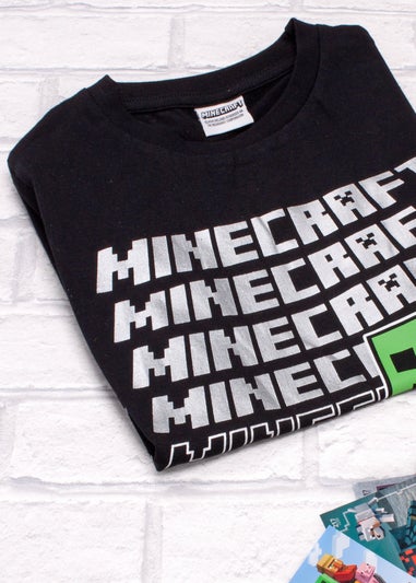 Minecraft Boys Black Creeper & Logo Short Sleeved T-Shirt (5 - 14 Years)
