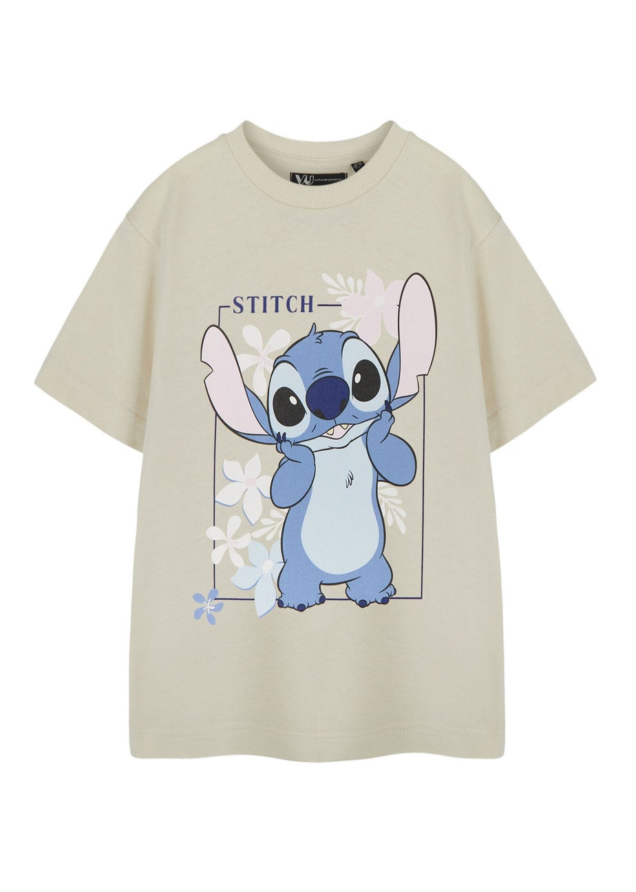 Disney Lilo & Stitch Girls Beige Big Stitch T-Shirt (3 - 14 Years)