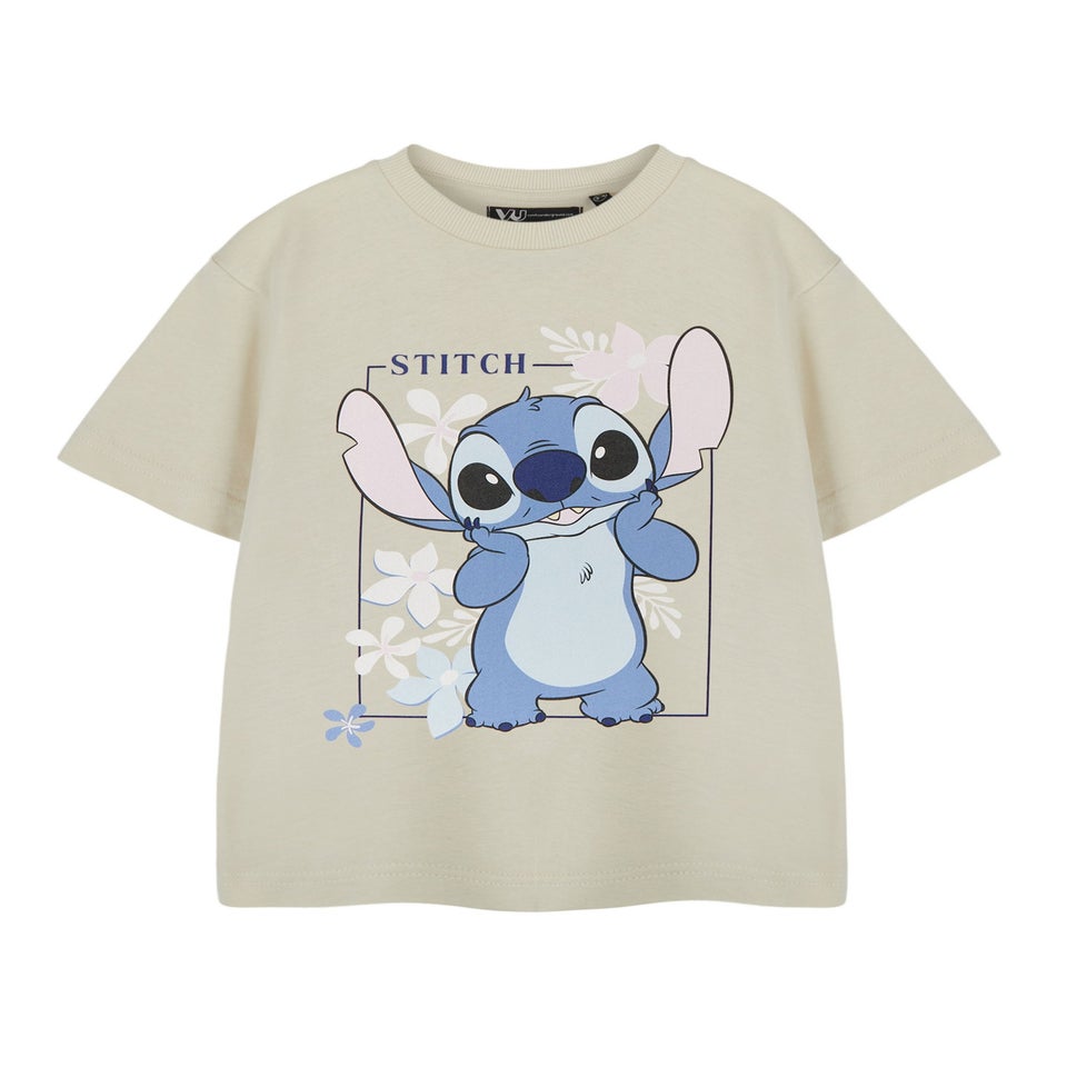 Disney Lilo & Stitch Girls Beige Big Stitch T-Shirt (3 - 14 Years)