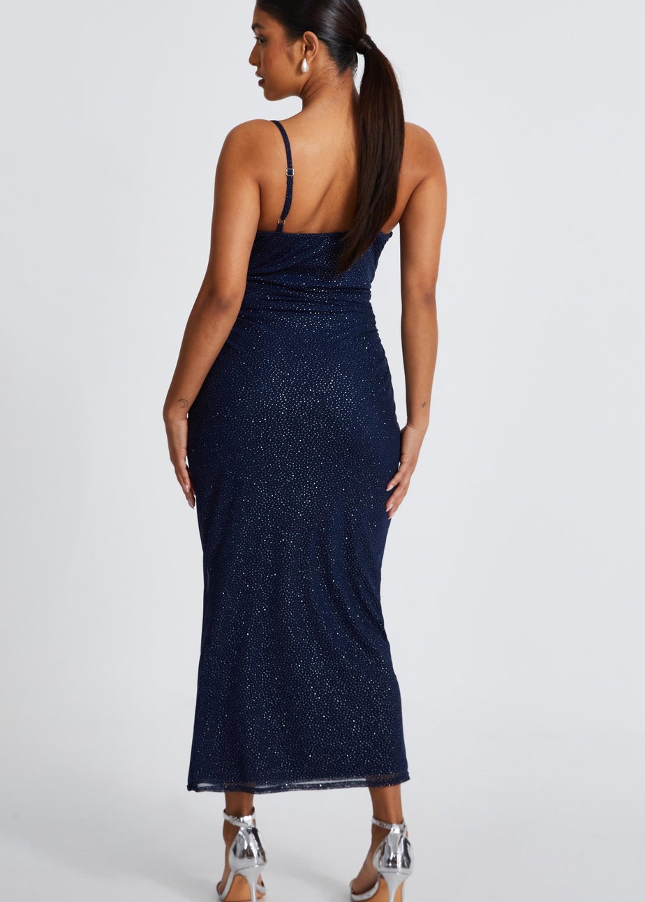Quiz Navy Petite Glitter Mesh Midaxi Dress