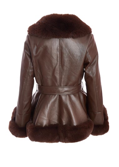 Quiz Brown Faux Leather Belted Jacket