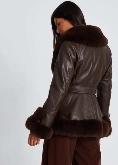Quiz Brown Faux Leather Belted Jacket