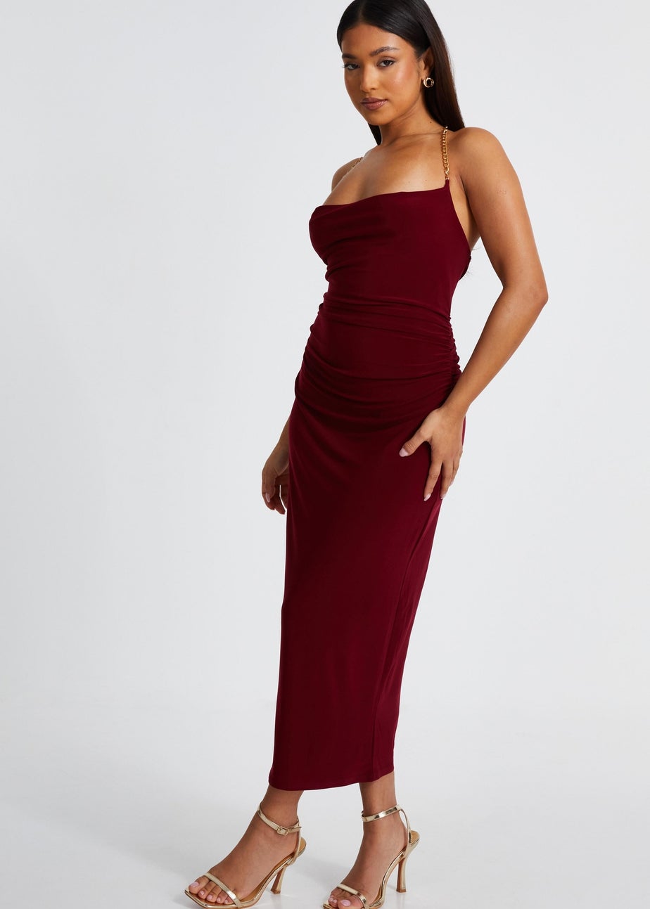 Quiz Burgundy Petite Cowl Midaxi Dress