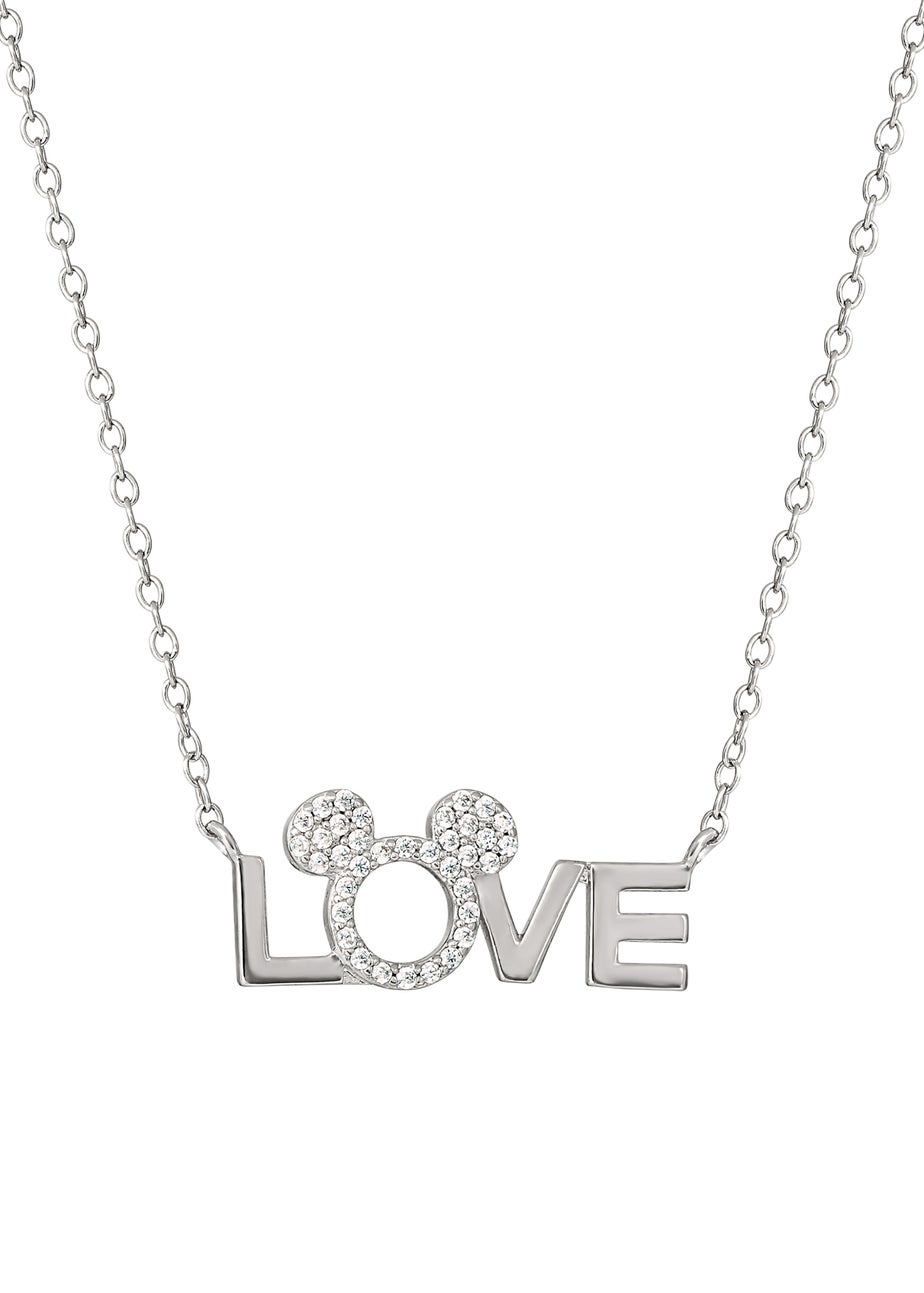 Disney Mickey Silver Plated Brass CZ Love Necklace