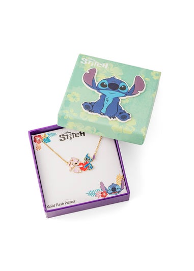 Disney Stitch & Angel Gold Plated Heart Pendant Necklace
