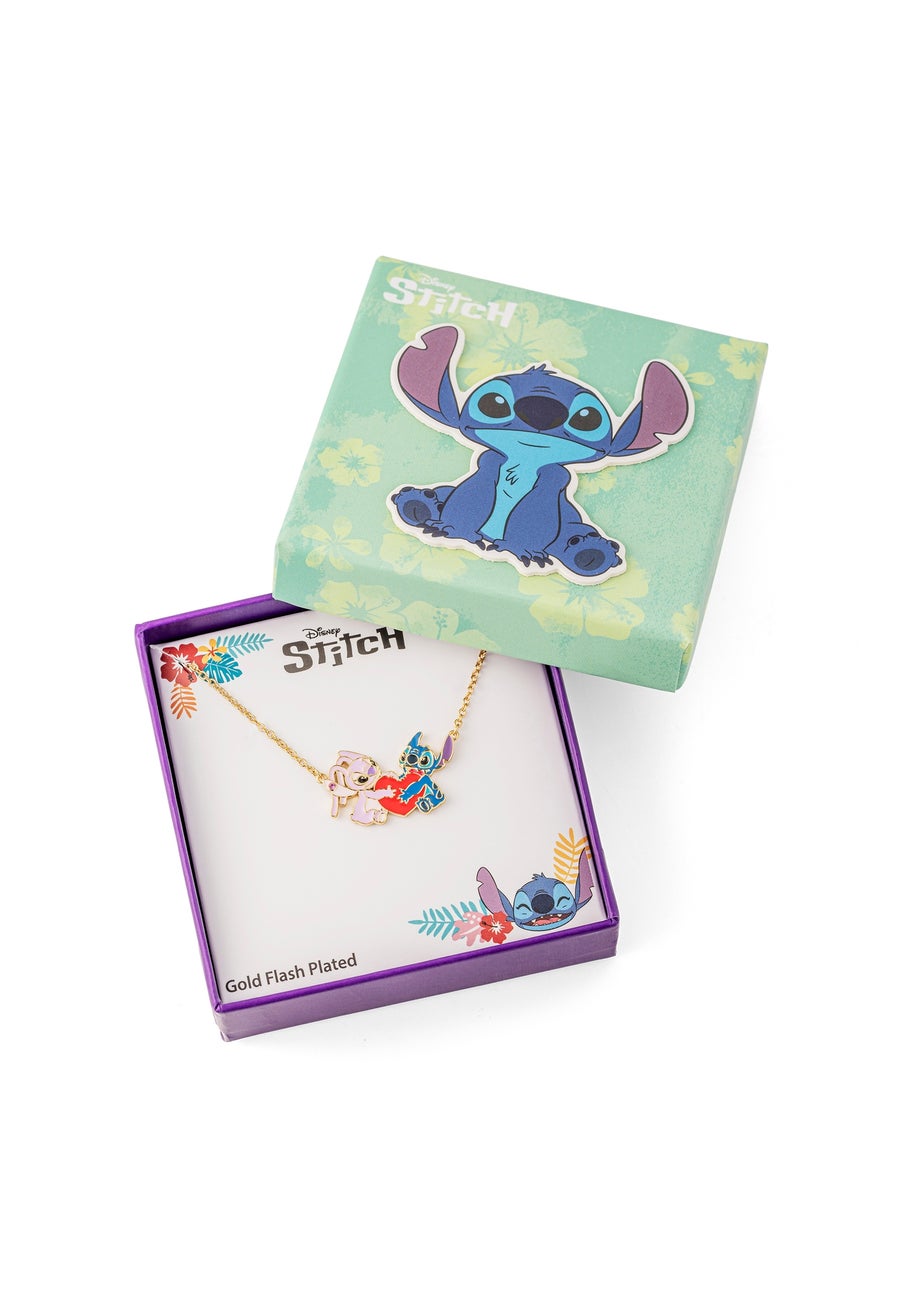 Disney Stitch & Angel Gold Plated Heart Pendant Necklace