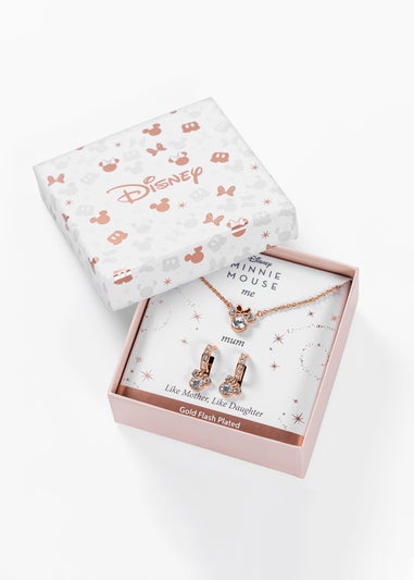 Disney Minnie Mouse Rose Gold Plated Crystal Hoop Earrings & Necklace Set